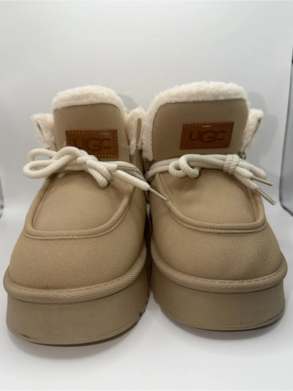 UGC Tan Suede Ankle Boot with Cream of Laces